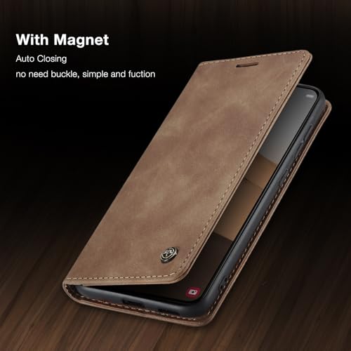 Monweicz Case for Samsung Galaxy S22, [Magnetic Case], [Wallet Case], with Card Holder Stand Protective Flip Wallet Anti-Shock Case for Samsung Galaxy S22-Brown