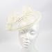 FeiYu Crafts Penny Mesh Hat Fascinator with Mesh Ribbons and Black Feathers (Off-White)