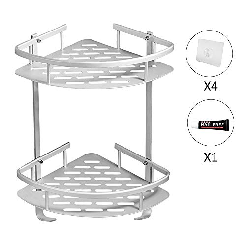 Estantes para Ducha, Entramado de baño, Estantes de baño de Aluminio Espacial Perforado, con Gancho para Colgar, Organizador de Ducha 2 Niveles，para Champú y Gel De Ducha (Doble capa plateada1)