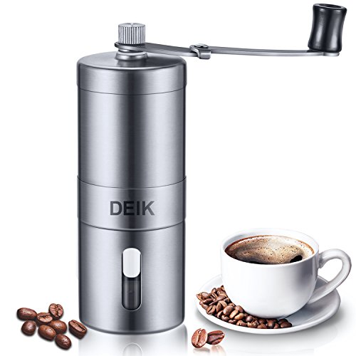 DEIK Manual Coffee Grinder, Stainless Steel Manual Coffee Mill with Ceramic Conical Burr, AdjustableÂ Burr Grinder Manual, Portable, Great for Home and Traveling and Camping