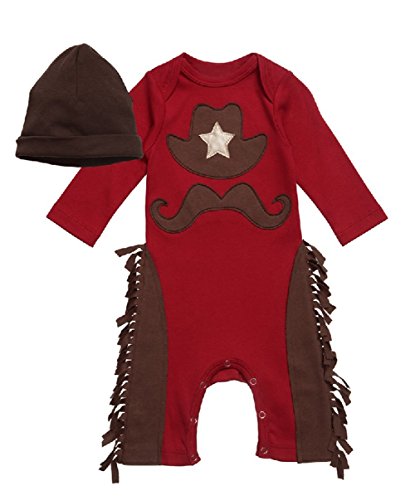 StylesILove Infant Toddler Baby Boy Sheriff Cowboy Fringed Photo Props Romper and Hat 2-piece (80/6-12 Months)