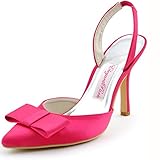 ElegantPark HC1404 Women's Pointy Toe Stiletto Heel Slingbacks Bow Satin Wedding Party Prom Pumps Shoes