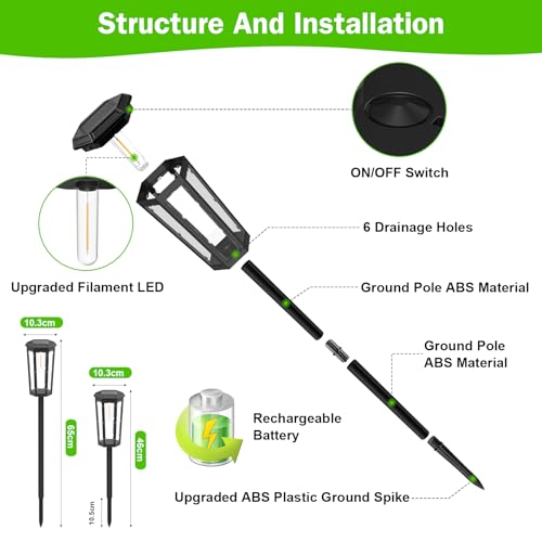 A.bigwhale Outdoor Solar Lamp for Garden, Waterproof Bright Solar Lights Outdoor, 4 Pieces Solar Light for Outdoor Paths Patio Terrace Lawn Walkway