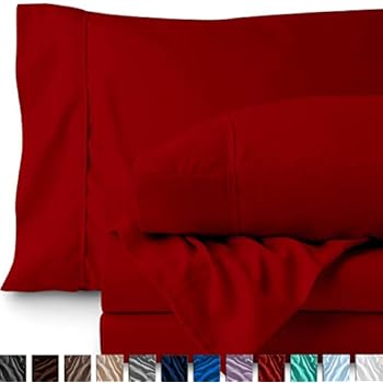 Bare Home Queen Sheet Set - 1800 Ultra-Soft Microfiber Bed Sheets - Double Brushed Breathable Bedding - Hypoallergenic - Wrinkle Resistant - Deep Pocket (Queen, Red)