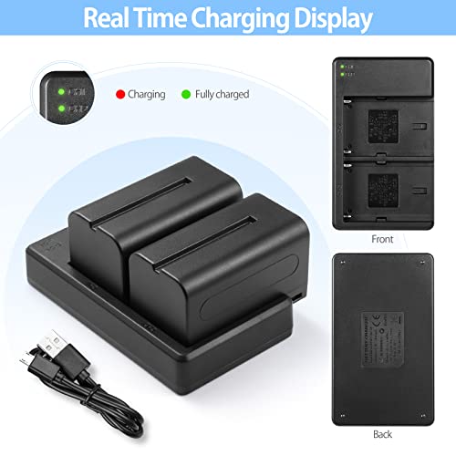 ENEGON NP-F750 Batería de Repuesto (Paquete de 2, 5600mAh) y Smart LED Cargador USB para Sony NP-F550 570 750 770 930 950 FM55H FM500H QM71 QM91 QM71D y Led Light, Monitor, Motorized Slider