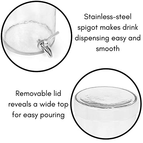 BIRDROCK HOME 1.5 Gallon Beverage Dispenser with Lid Hammered Glass