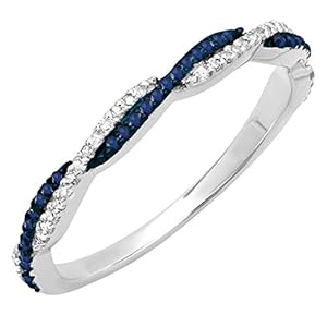 Dazzlingrock Collection Round Blue Sapphire & White Diamond crisscross Style Swirl Stackable Wedding Band in Gold