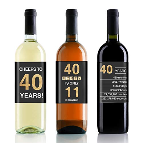 40th-Birthday-Wine-Bottle-Labels-Stickers-Present-40th-birthday-decorations-For-Men-or-WomenCheers-to-40-Years-12pack