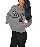 FACE N FACE Womens Chic Drawstring Long Sleeve Hooded Sweatshirt Medium Grey
