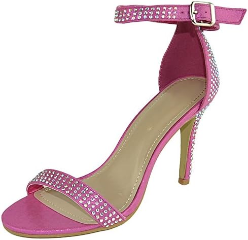 Womens Dress Sandals Single Strap Rhinestone Accent Stiletto Pumps Pink SZ 8.5