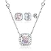LESA MICHELE Sterling Silver 3-1/2 Cttw Cubic Zirconia & Aurora Borealis Cushion Crystal Necklace and Earring Set for Women