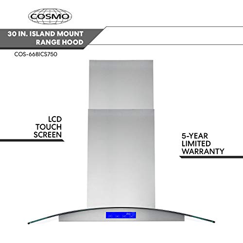 Cosmo 30" Island Range Hood, 900-CFM Stainless Steel - Image 5