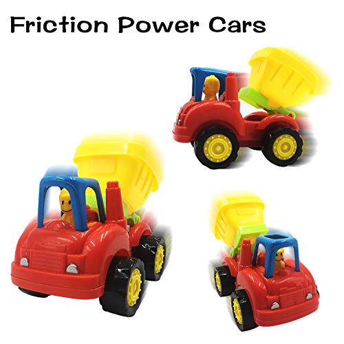 Scientoy Toy Cars, 7 pcs Construction Vehicles, Friction Power Cars Set for Kids, Excavator, Bulldozer,Tractor, Dump Tuck,Cement Mixer Toy Truck, Roller, Best Car Toys for 1 2 3 Year Old