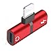 Headphone Jack Adapter, 2 in 1 Dual Splitter for iPhone 8/8 Plus/X (10) / 7/7 Plus/Xs/Xs Max/XR Earphone Audio Cable and Charger Accessories, Headphone Music Dongle Phone Call Adapter, Red