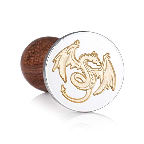 Mceal Wax Seal Stamp,Silver Brass Head with Rosewood Handle, 1.2"(30mm) Dia, Dragon