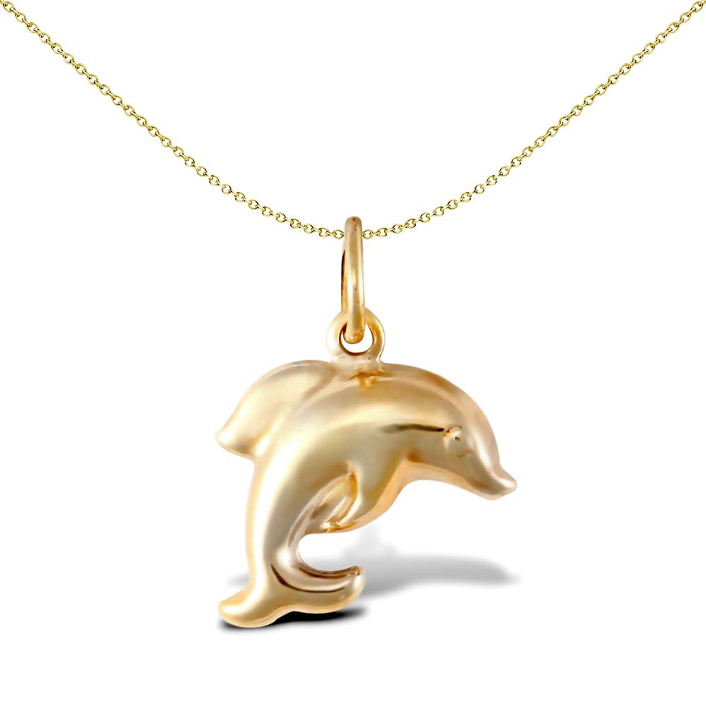 Jewelco London Ladies 9ct Yellow Gold Mini Dolphin Charm Pendant