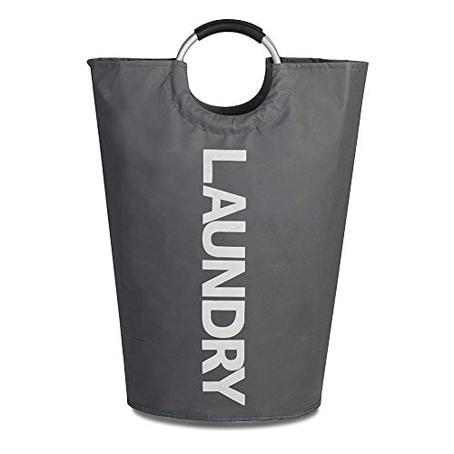 Large Laundry Basket, Collapsible Fabric Laundry Hamper, Foldable Clothes Bag, Folding Washing Bin for College Dorms Family (Deep Grey) - Thumbnail 7