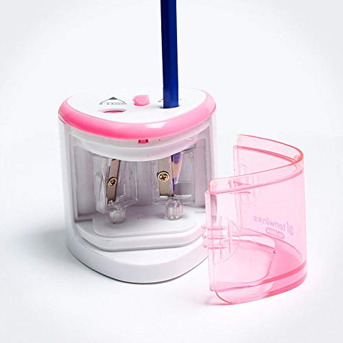 Electric Pencil Sharpener 2 Holes Automatic Desk Pencil Cutter Battery Operated for Kids School Classroom Office Home and Stationery Gifts Pink