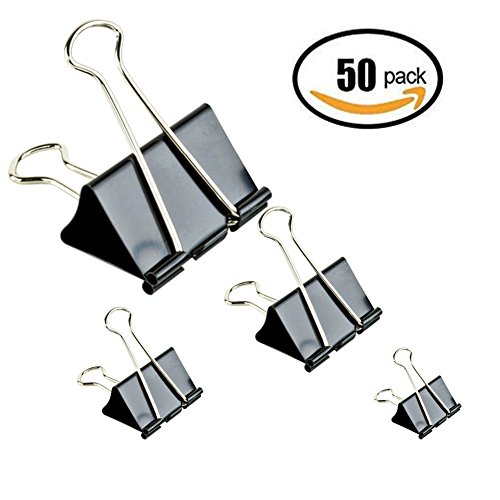 Binder Clips Paper Clamp For Paper-50 Pack Clips Paper binder Assorted Sizes (Black) - Thumbnail 6