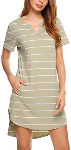 Goldenfox Womens V Neck Summen Casual Dress Short Sleeve Beach Dress (Khaki, XL)