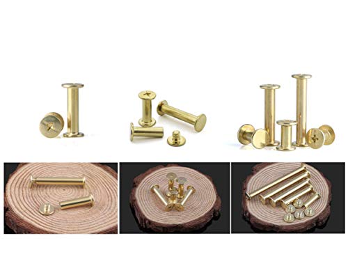 LBY 100pcs Phillips Chicago Screw Binding Screw Post M5 x 10/20/30/40/50mm Book Screws and Leather Saddles Purses Belt Repair Bookbinding Rivet Copper Plated Yellow 50-Sets