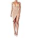 YS.DAMAI Women's Sexy Deep V Neck Sleeveless Spaghetti Strap Bodycon Wrap Dress Front Slit Bandage Midi Club Dress(Beige,L)