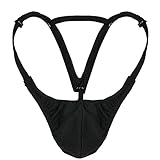 iiniim Mens Sexy Bulge Pouch G-string Underwear with Inverted Triangle Rear Black L