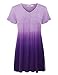 Lock and Love WT1085 Womens Dip Dye V Neck Short Sleeve Pleats Tunic Top L PURPLE