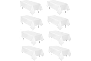 RESTFULGLOW 8 Pack White Tablecloth 60 x 102 Inch Polyester Table Cloth for 6 Foot Rectangle Tables, Wrinkle Resistant Washable Decorative Fabric Table Covers for Wedding Party Banquet Buffet and Camping