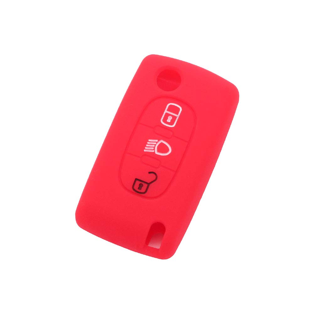 BROVACS Silicone Cover Protector Case Holder Skin Jacket Compatible with PEUGEOT CITROEN 3 Button Flip Remote Key Fob w/Light Symbol CV9305 Red