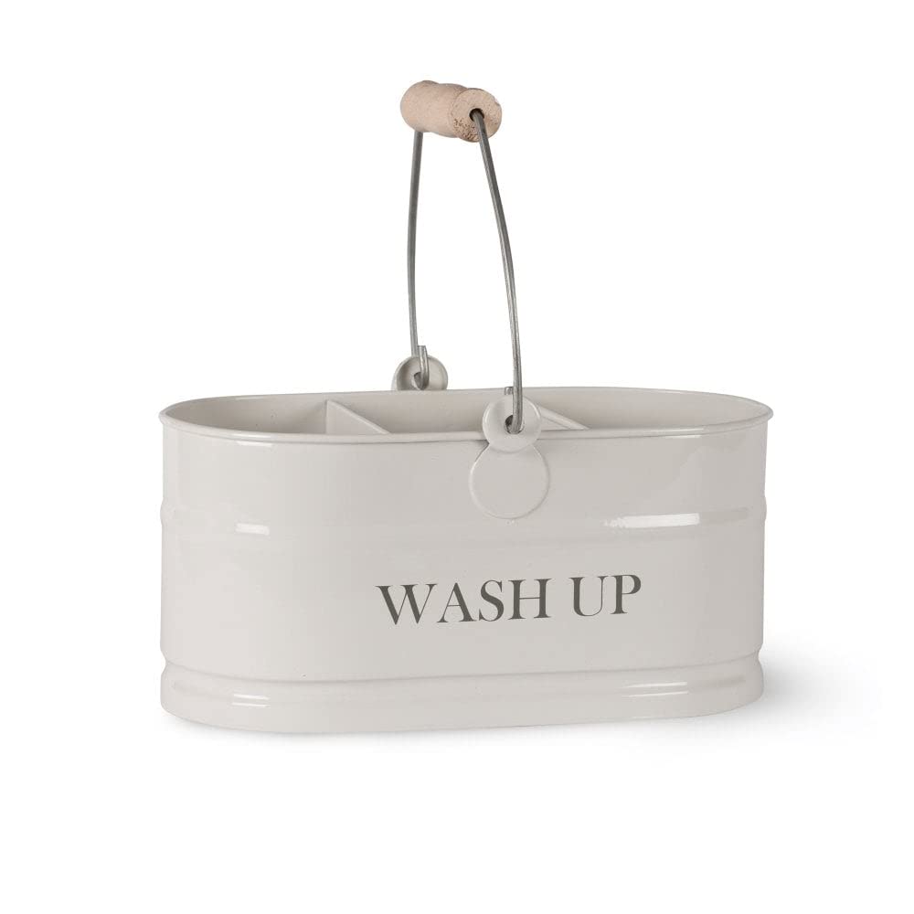 Garden Trading Original Wash Up Sink Storage Caddy Crafted in Wipeable Chalk Steel | 3 Inner Compartments For Easy Kitchen Storage | H14.5 X W27.5 X D17cm