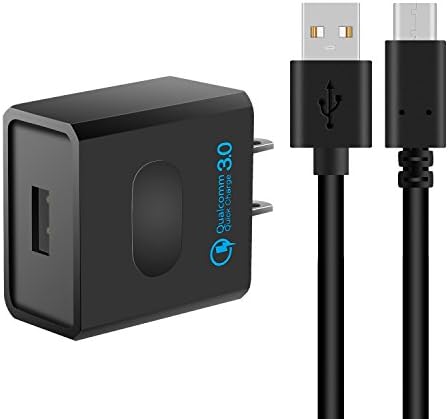 Quick Charge 3.0 USB Wall Charger Adapter + 6.6ft USB Type-C Charging Cable for Nintendo Switch, Samsung Galaxy S8, S8 Plus, G5, Nexus 5x, HTC10,MacBook 12, ChromeBook, N1 Tablet (Pulg+Cable)