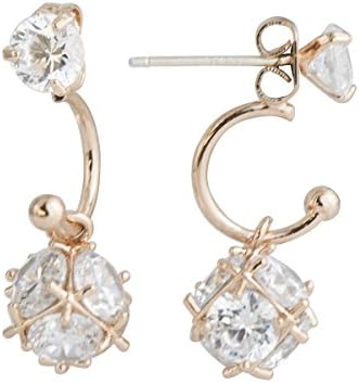 Wicary Zircon Ball Front Stud Back Earrings Ear Jacket Dangle Earrings Wedding Party Jewelry Rosegold
