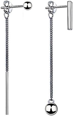 Meixao Pretty Sterling Silver Bead Needle Drop Hook Threader Pull Through Earrings Stud for Women