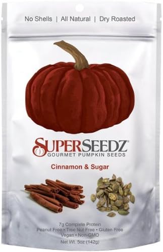 Super Seedz - Gourmet Roasted Styrian Pumpkin Seeds, 5 oz Package (Pack of 2) Cinnamon & Sugar - Non Gmo, Vegan and Gluten Free Snacks