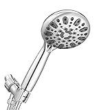 Couradric Handheld Shower Head, 6 Spray Setting High Pressure Shower Head with Brass Swivel Ball Bracket and Extra Long Stainless Steel Hose, Chrome, 5