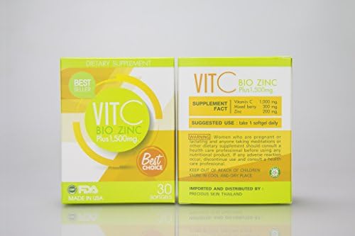 30 SOFTGELS VIT C BIO ZINC 1500mg + ZINC WHITENING ANTI OXIDANT & WRINKLE