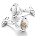 INBLUE Men's Rhodium Plated Cufflinks Silver White Globe Shirt Wedding