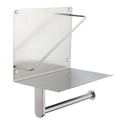 Toilet Paper Holder with Magazine Rack SUS304 Stainless Steel Bathroom Tissue Dispenser Newspaper Storage Organizer Shelf, Brushed Nickel