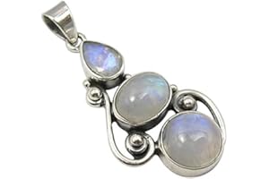 SilverStarJewel Natural Rainbow Moonstone tcw 8.0 Pendant 1.6" 925 Solid Silver