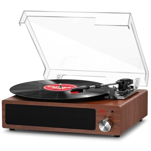 FYDEE Plattenspieler, Bluetooth 5.4 Schallplattenspieler mit Einstellbarer Auflagekraft, 2x3W Stereo Lautsprecher, 3 Geschwindigkeiten Record Player f