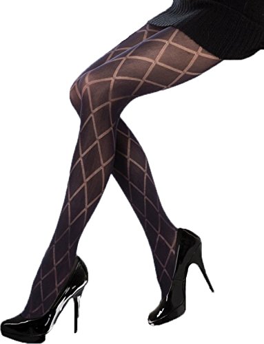 Silky Black Tights Diamond Opaque Patterned Tights Plus Size