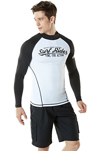 Tesla TM-MSR11-WWK_Medium Men's UPF 50+ Contrast Crew Long Sleeve Athletic Fit Rashguard MSR11