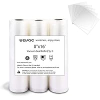 Wevac Vacuum Sealer Bags 8x16' Rolls 3 pack for Food Saver, Seal a Meal, Weston. Commercial Grade, BPA Free, Heavy Duty…