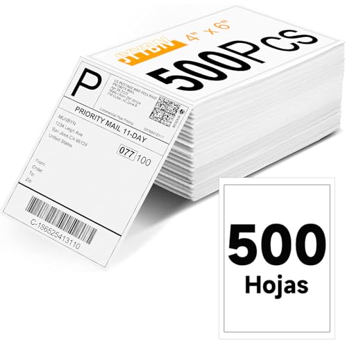 500 Etiquetas Térmicas Directas 4" x 6", Papel Adhesivo para Impresora - Perforadas y con Adhesivo Resistente, Grado Comercial