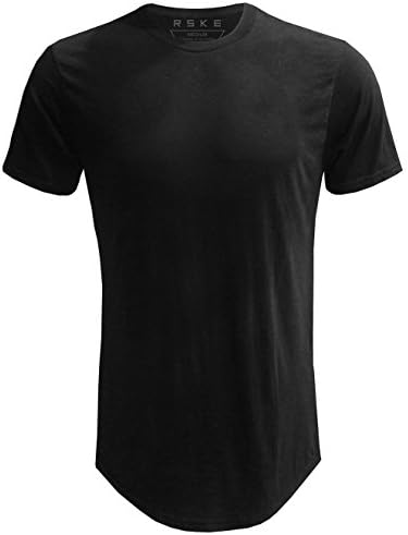 RSKE Longline Curved Round Hem T Shirt Mens Hipster Hip Hop LA Style (SMALL, BLACK)