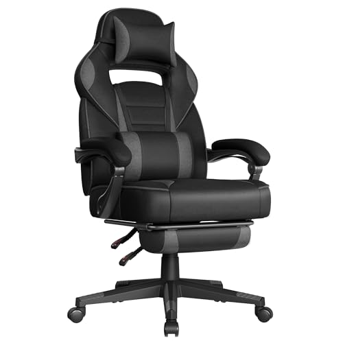 SONGMICS Gaming-Stuhl, Bürostuhl mit Fußstütze, Schreibtischstuhl mit Kopfstütze und Lendenkissen, höhenverstellbar, ergonomisch, bis 150 kg belastbar
