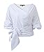 Lily Rosie Girl Women's Casual Bow Ruched Sleeves Blouse Off shoulder Ruffled Tops (Medium, White)
