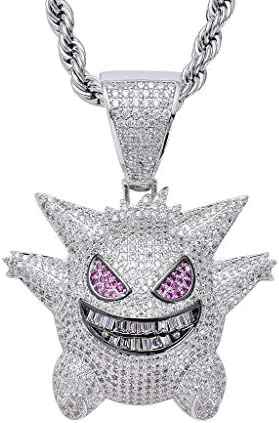 Hip Hop Necklace Pokemon Ghost Pendant 3A Zircon Hip Hop Fashion Pendant,Silver