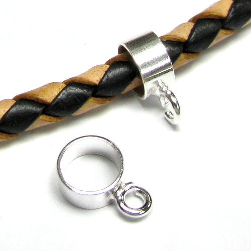 2 pcs 925 Sterling Silver 5mm Cord Pendant Bail Connector with Open Loop For European Charm Bracelets